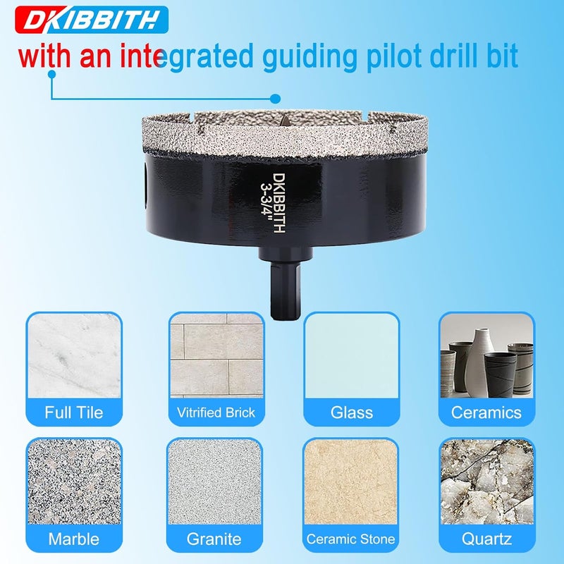 DKIBBITH 3-3/4" Diamond Hole-Saw Bits with Pilot Drill Bit - 3-3/4" Diamond Tipped Tile Hole Saws with Guiding Bit for Porcelain Tile Ceramic Pottery Granite Stone Glass Bottles 95mm. - Image 4